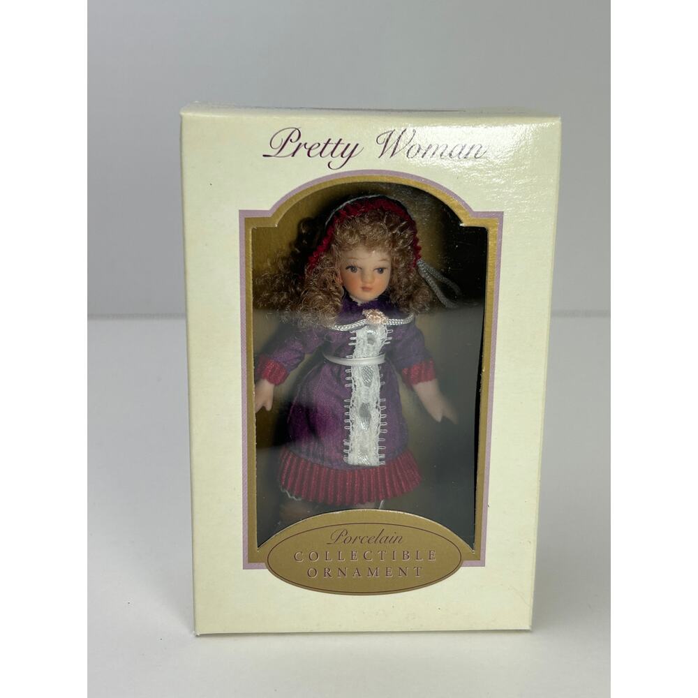 Pretty Woman Porcelain Doll Ornament Lavender Lace Dress Blonde Curls 2004 DG
